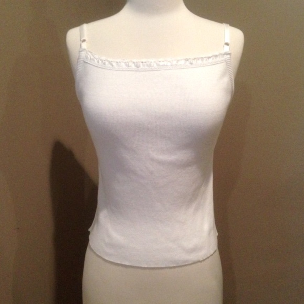 Blue Asphalt Ribbed White Lace Cropped Tank Top Shirt